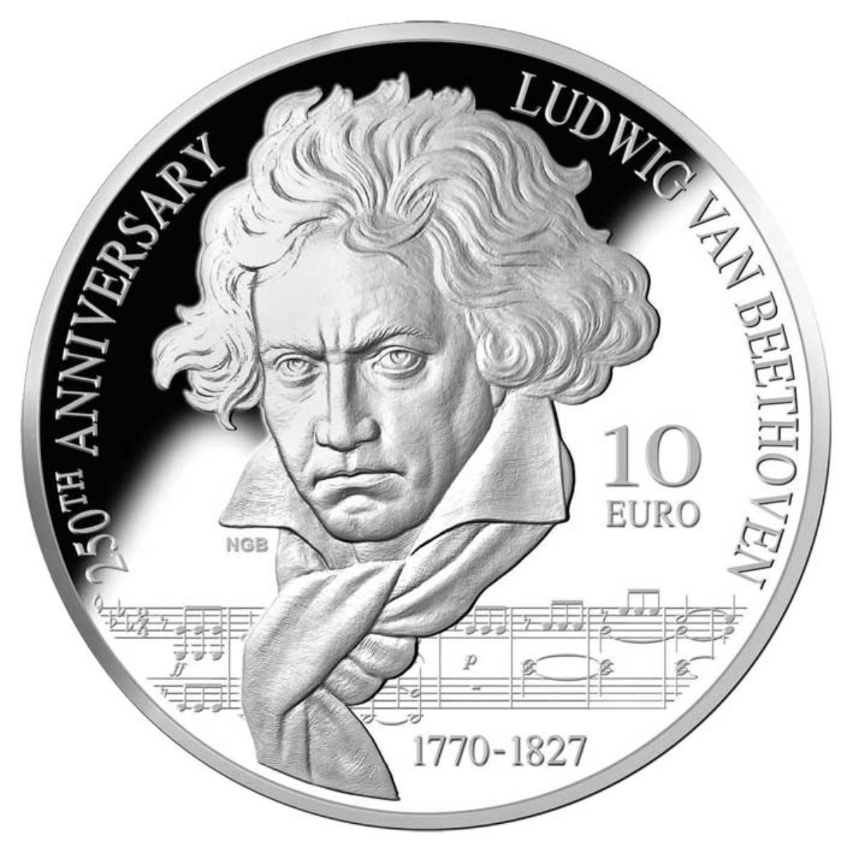 BEETHOVEN 250th Ann Silver Proof Coin 250 Francs Cameroon 202